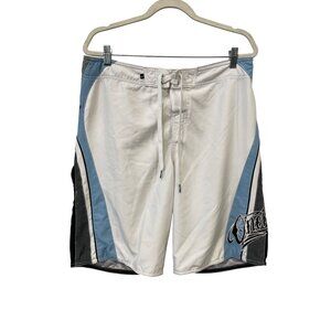 Y2K O'Neill Colorblock Boardshorts Size 34 Lace Up White Blue Outdoor Surfing
